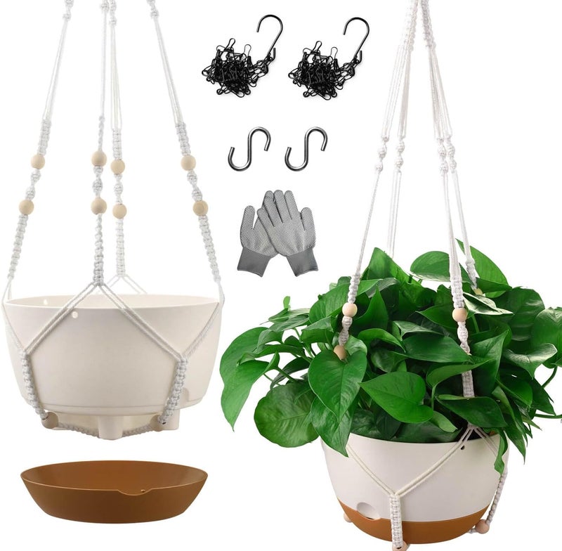 TIMOSUKI 10 Inch Hanging Planters for Indoor Plants,Set of 2 Hanging Pots for Plants with Self-Watering, Outdoor Hanging Plant Pot with Drainage and 2 Kinds of Baskets Hangers for Home Decor and Garden - Image 1